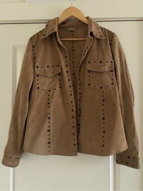 Tres Jolie Accessories Tan Suede Eyelet-Trim Jacket